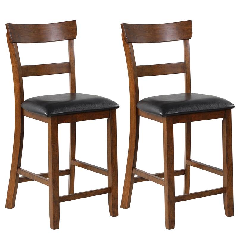 Gymax Set of 2 Barstools Counter Height Chairs w/Leather Seat & Rubber - See Details - Brown, Black - Set of 2 - See Details