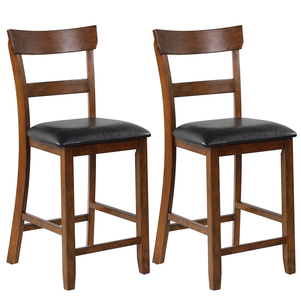 Gymax Set of 2 Barstools Counter Height Chairs w/Leather Seat & Rubber - See Details