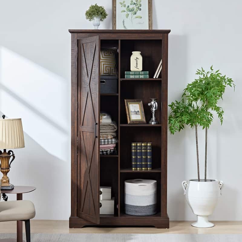 Barn Door Wood Tall Storage Cabinet - Espresso