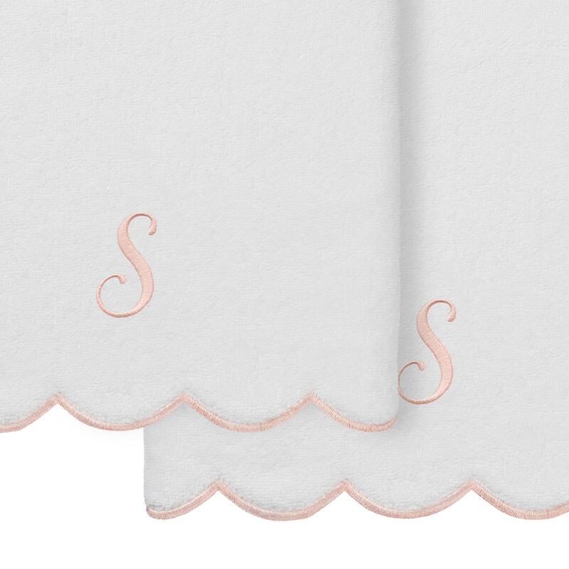 Authentic Hotel and Spa 100% Turkish Cotton Pink ADORNIA Scallop Personalized 2 Piece Bath Towel Set - 2 Bath Towels