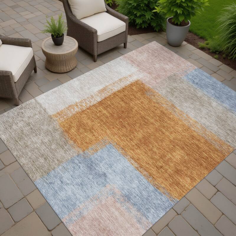 Machine Washable Indoor/ Outdoor Solid Contemporary Chantille Rug - Rust - 9' x 12'