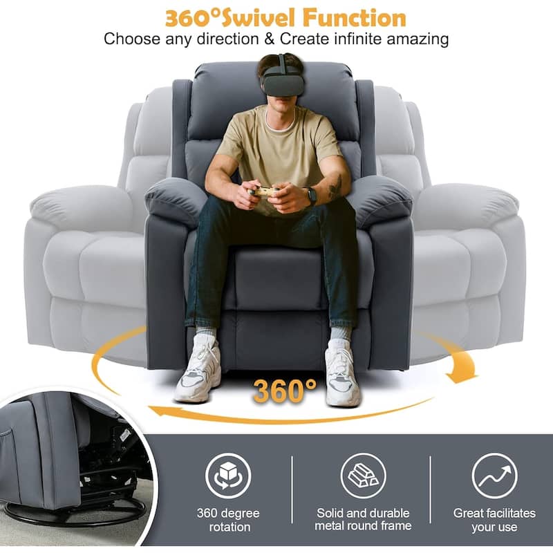 Heated Massage Recliner Chair with 360° Swivel, Rocking Feature, and Side Pocket for Living Room