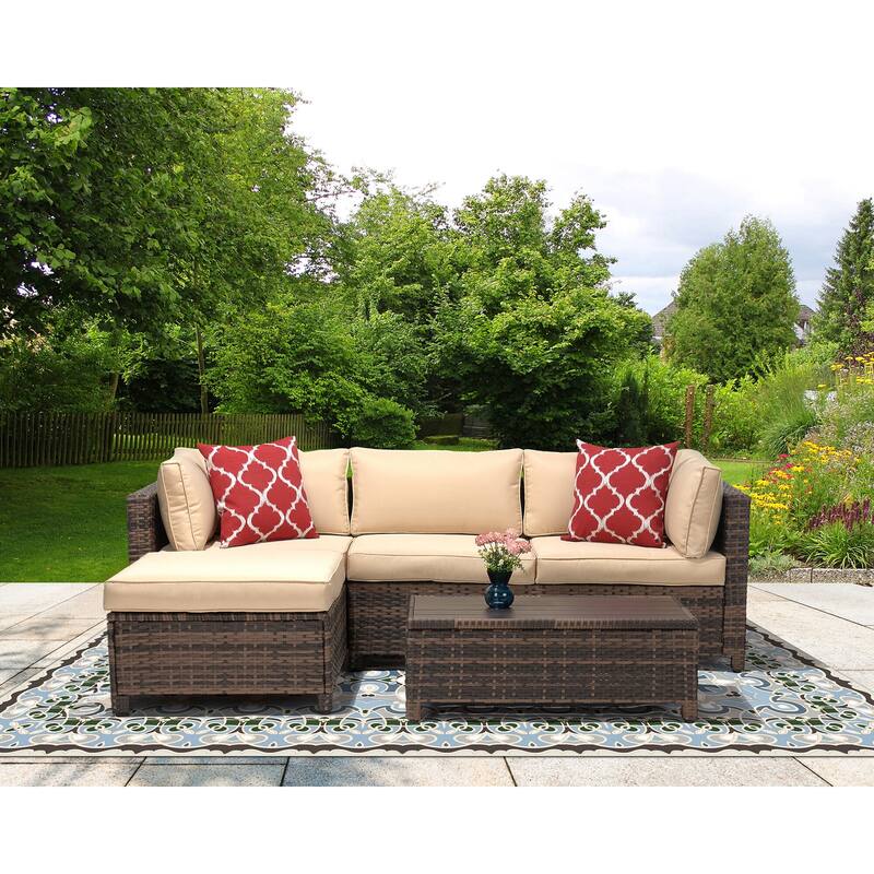 3 Pieces Wicker Patio Outdoor Sectional Set