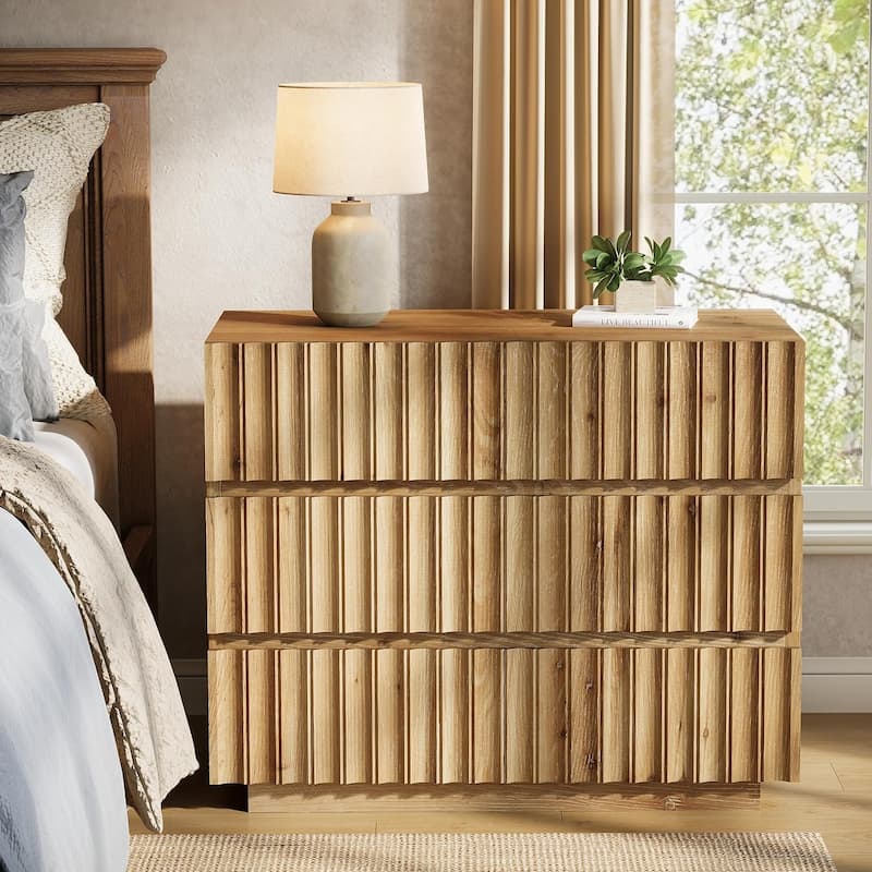 Oversized Solid Wood Nightstand with Drawers, 31.5" Night Stand Side Table Bedside Table End Table for Bedroom, Living Room - Brwon