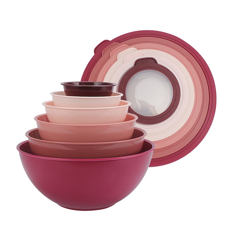 COOK WITH COLOR - 12 Piece Plastic Nesting Bowls - 6 Prep Bowls and 6 Lids, Microwave Safe - Rose