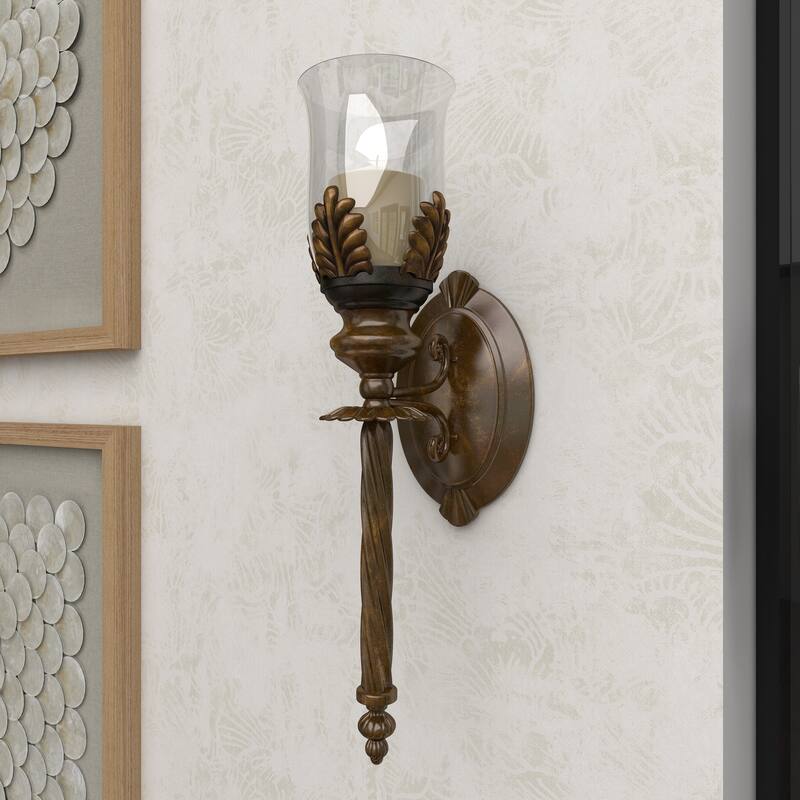 Brown Glass Single Candle Wall Sconce - 5 x 7 x 18