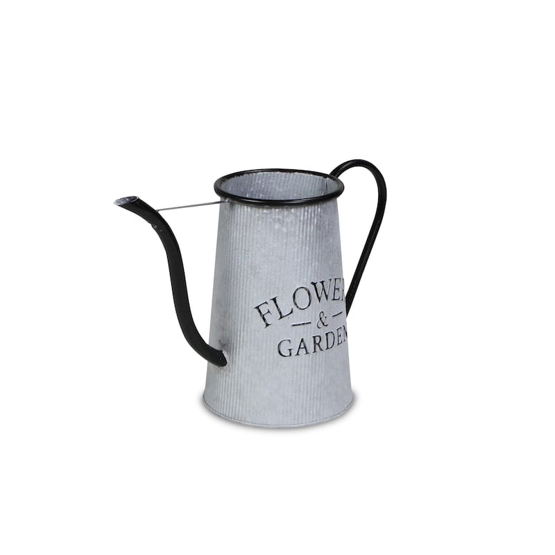 HomeRoots 10" Black And Gray Galvanized Metal Flowers And Garden Decorative Watering Can - 14.00 in. x 9.50 in. x 5.25 in.
