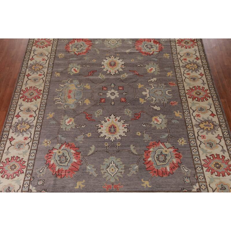 Hand Knotted Oriental 100% Wool Carpet Transitional All-Over Greys & Charcoal Oushak Area Rug - 13' 9'' X 10' 1''