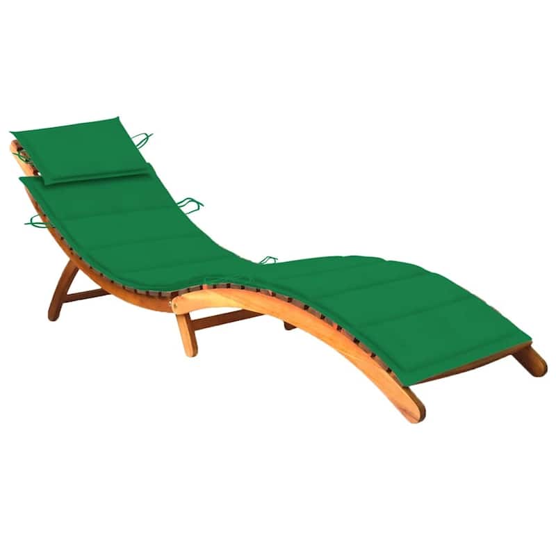 vidaXL Patio Sun Lounger with Cushion Solid Acacia Wood - 72.4" x 21.7" x 25.2" - Green