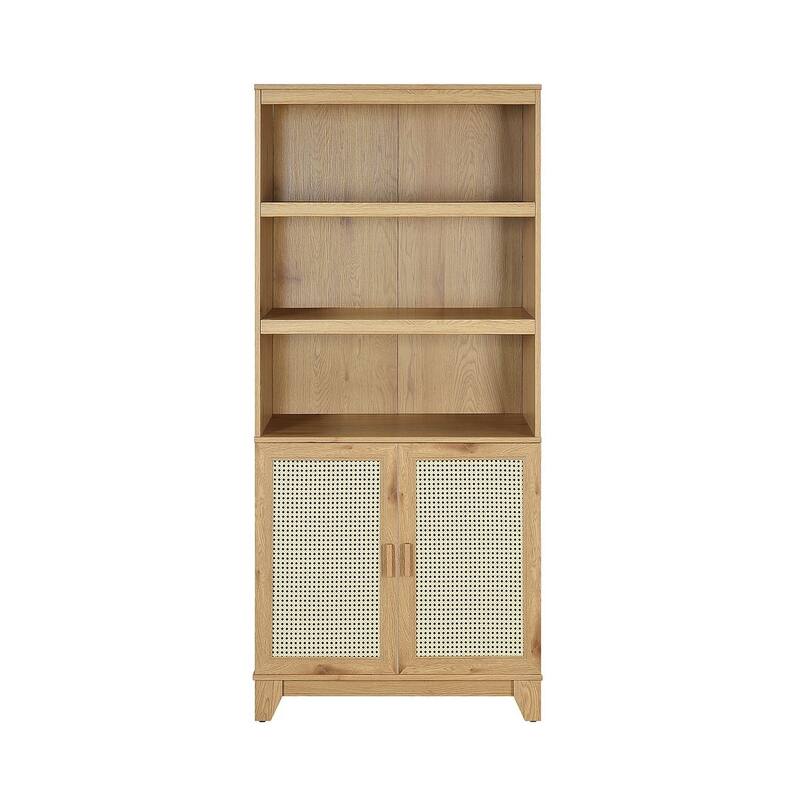 Manhattan Comfort Sheridan Modern Cane Adjustable Shelf Bookcase