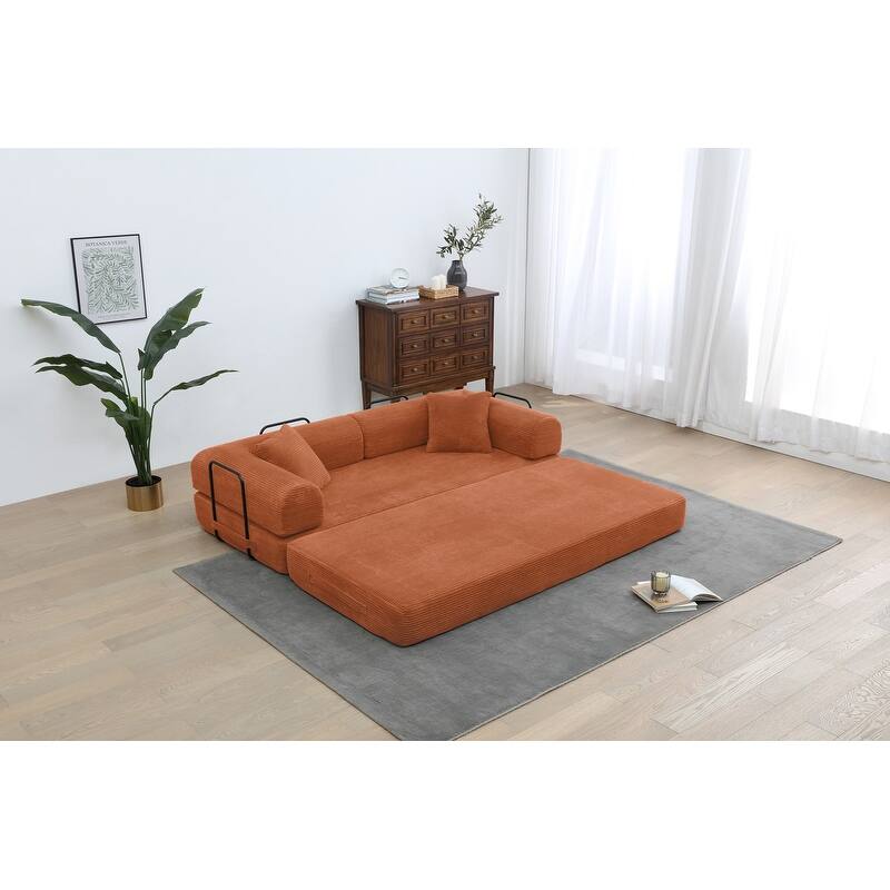77.90" Corduroy Foldable Double Bed Sofa Bed