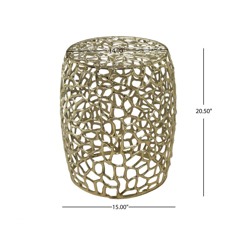 Roomfitters Aluminum Drum End Table with Intricate Openwork Accent Table for Living Room