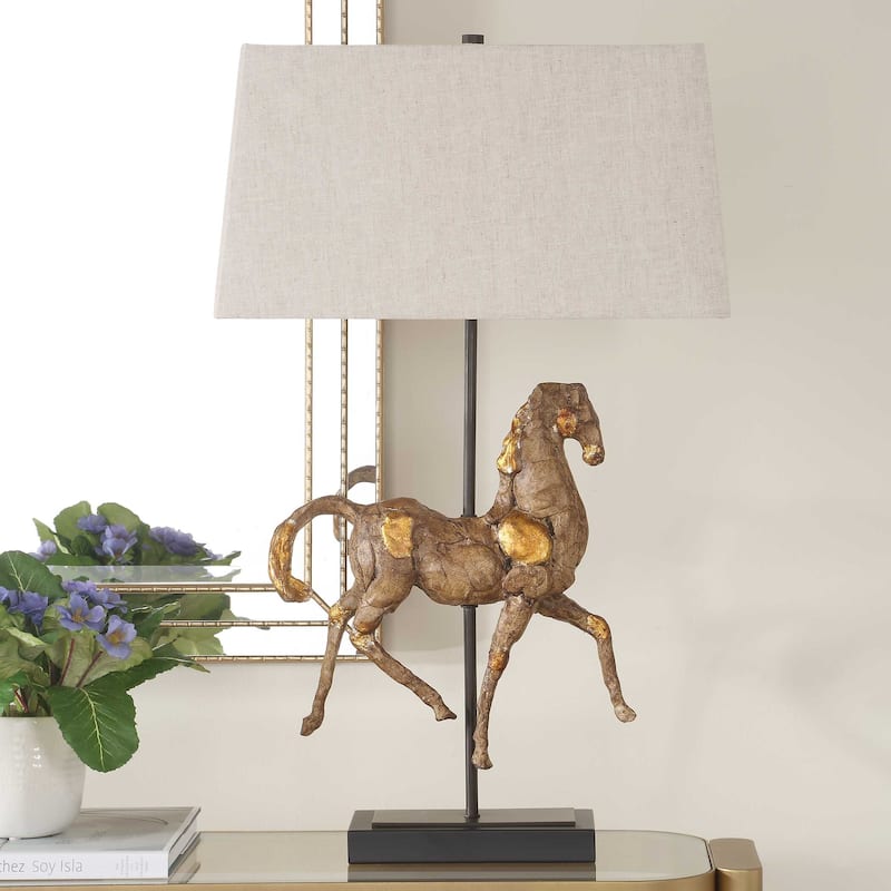 Gracewood Hollow Iron Gold Horse Table Lamp