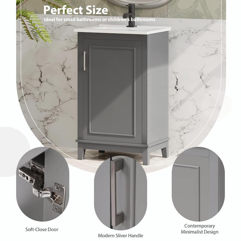 Modern 20-Inch Small Bathroom Vanity Cabinet with Ceramic Basin