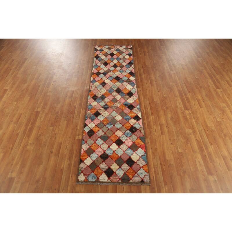 All-Over Trellis Moroccan Oriental Runner Rug Handmade Wool Carpet - 2'7" x 10'1"