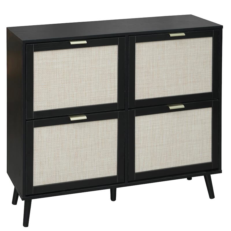 Modern Natural Rattan Shoe Rack Storage Cabinet for Entryway