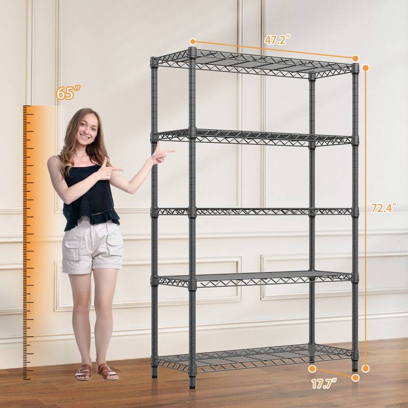 Steel Storage Shelving 5-Tier Utility Shelving Unit Steel Organizer Wire Rack for Home,Kitchen,Office,Garage, 1750 LBS Capacity