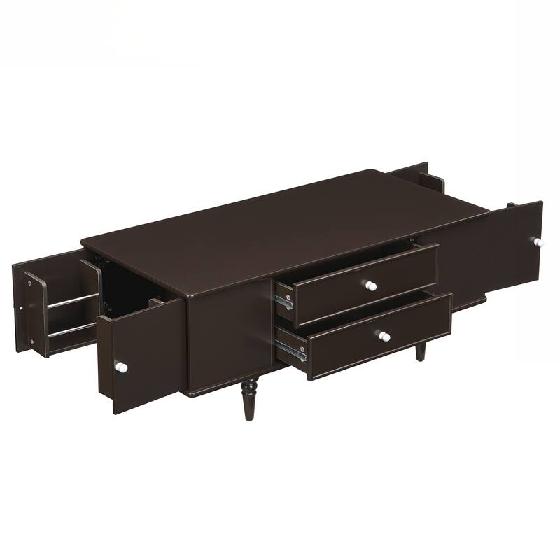 Modern Rectangle Coffee Table with Four Drawers, Two Side Hidden Storage Compartments, 47.2" Wood Coffee Table