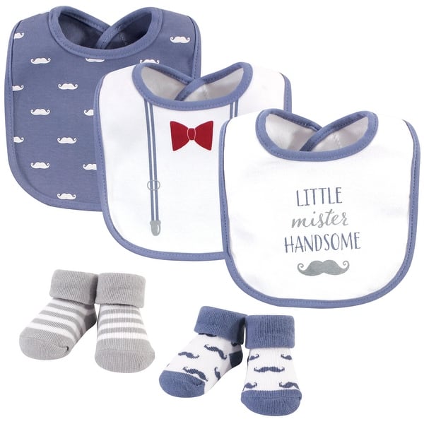 slide 1 of 1, Hudson Baby Infant Boy Cotton Bib and Sock Set 5pk, Little Mister Handsome, One Size - Little Mister Handsome - One Size One Size - Little Mister Handsome