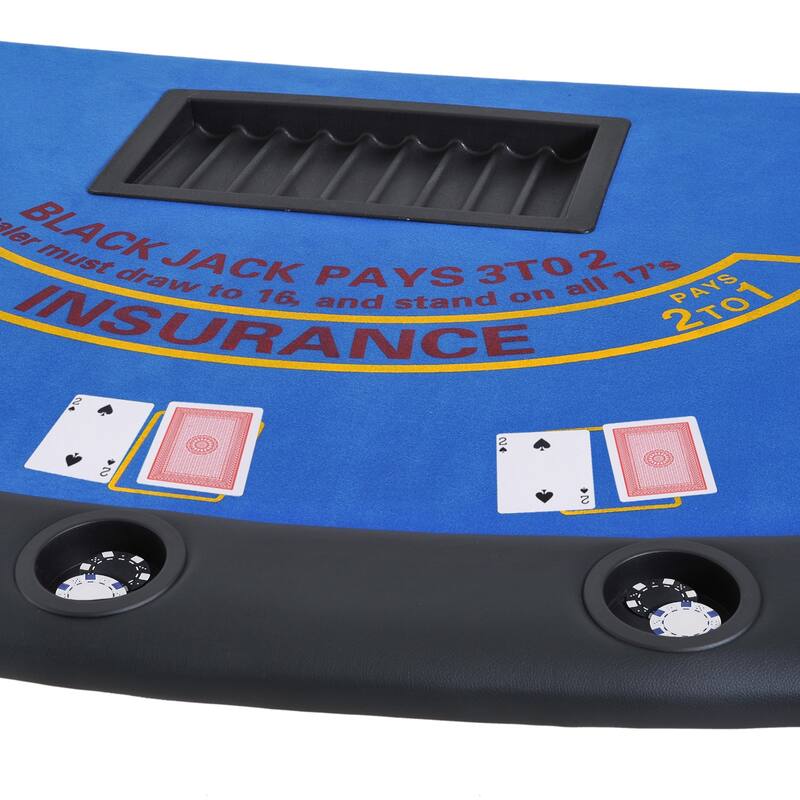 HomCom 72" 7 Player Foldable Half Poker Table - Blue/Black