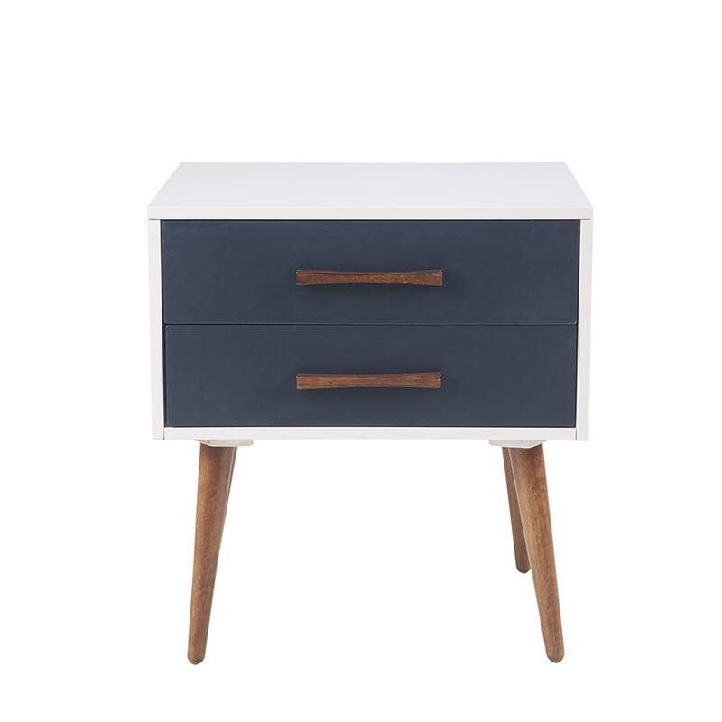 Nightstand with 2 Drawers - Off-White+Navy