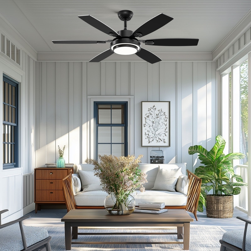 52 Inch Farmhouse Ceiling Fan with Light and Remote Black Industrial Caged Ceiling Fans for Bedroom - 52 in.