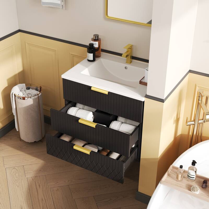 24‘’ Modern Wall Mounted Floating Bathroom Vanity with Ceramic Sink