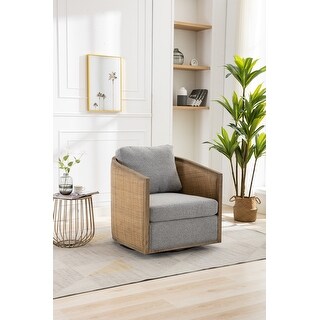 Swivel Barrel Chair Comfy Round Accent Sofa Chair with Hardwood Rattan ...