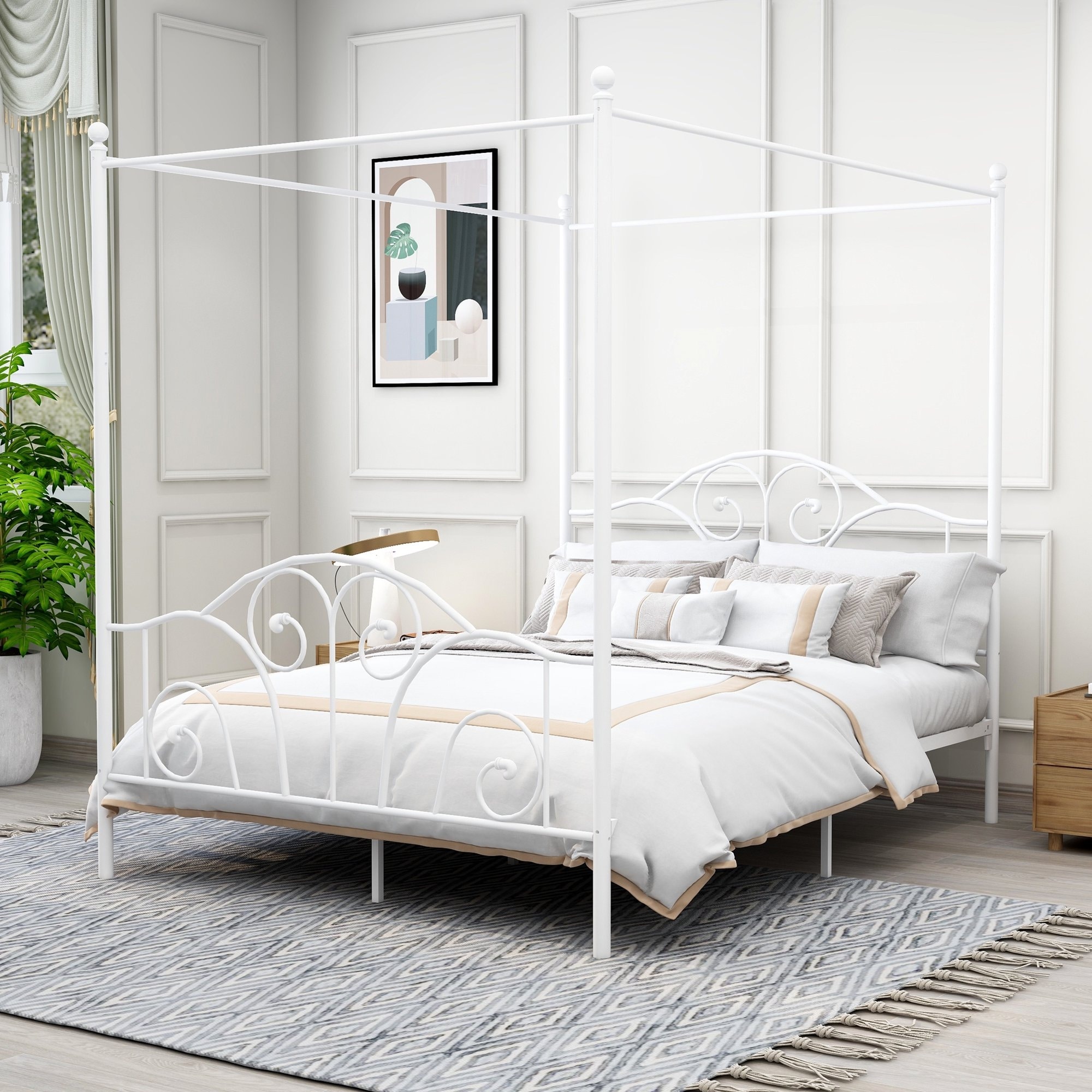 Aufank Vintage Metal Canopy Bed Frame - European Style