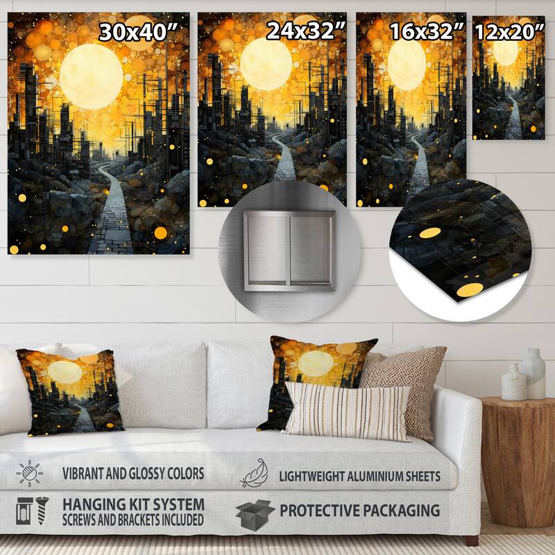 Designart "Abstract Solar Panels Sunlight Collage II" Abstract Collages Yellow Metal Wall Art - Modern Metal Art Work