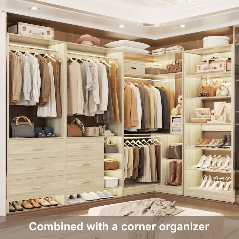 Set of 3 Closet System with Drawers and Shoe Rack, Freestanding Closet Organizer with Hanging Rods and Tower Shelves