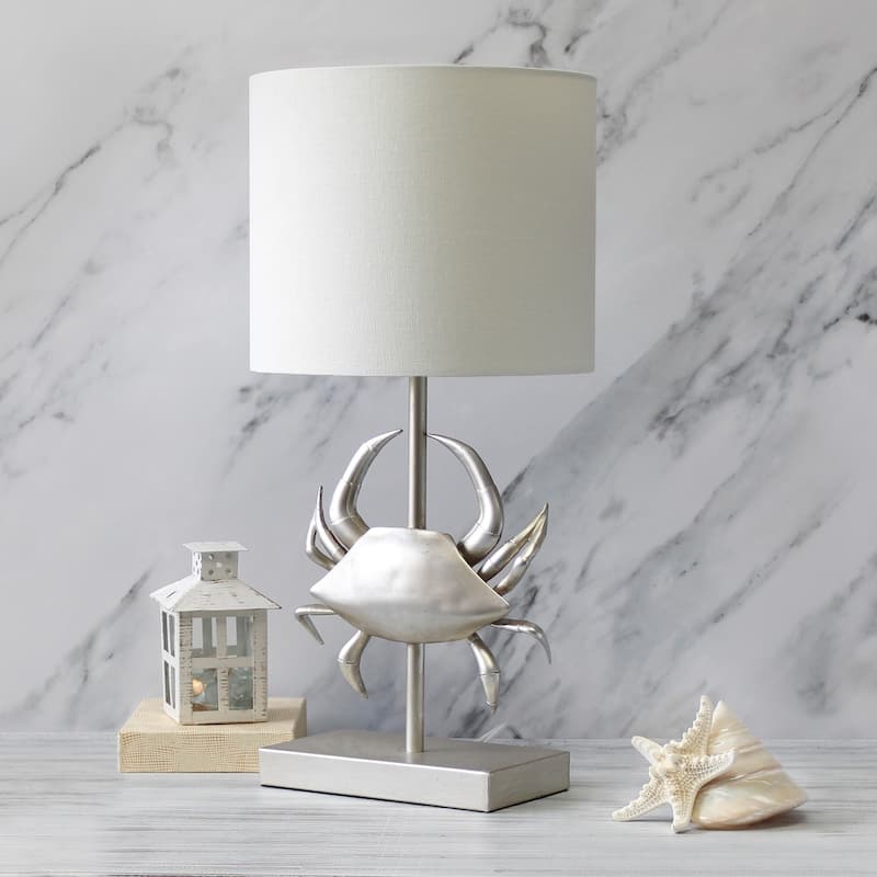 Coastal Pinching Crab Table Lamp with Drum Shade - 18.25" - Silver and White