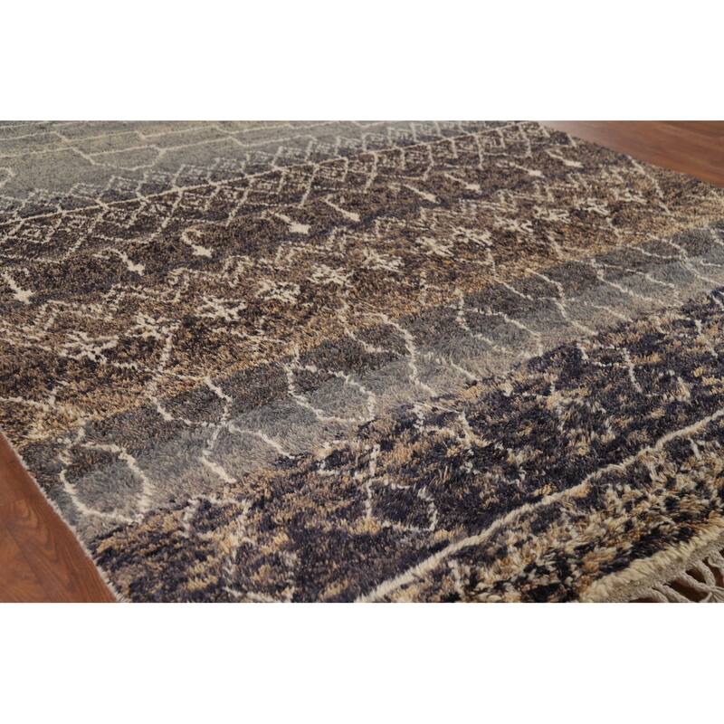 Plush Moroccan Area Rug Hand-Knotted Bedroom Wool Carpet - 6'10" x 9'10"