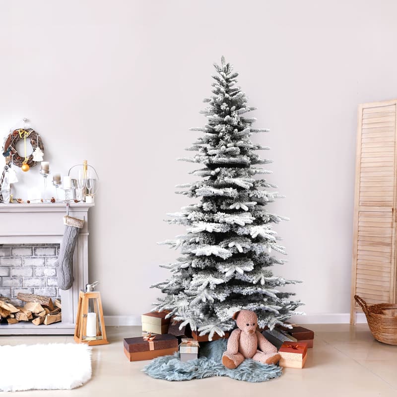 Fraser Hill Farm Platic/Metal 7.5-foot Flocked Mountain Pine