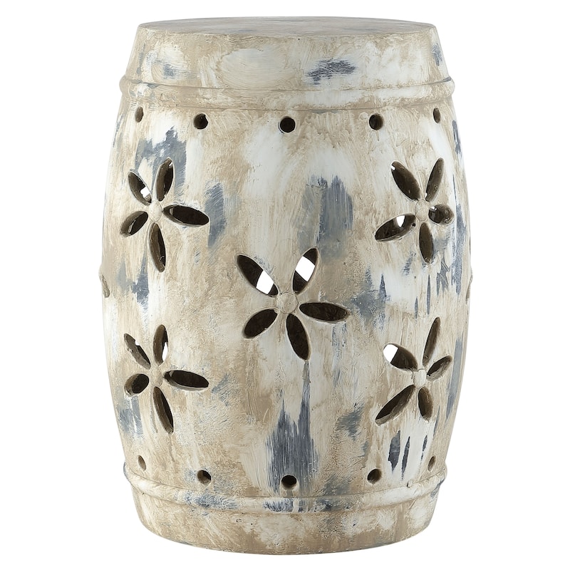 SAFAVIEH Dillie Floral Concrete Indoor/Outdoor Antique Cream Garden Stool