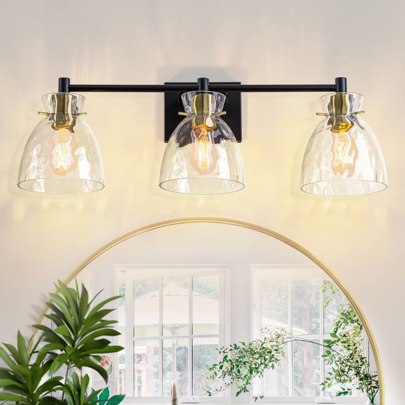 Starsky Mid-Century 3-Light Bathroom Vanity Light with Hammered Glass