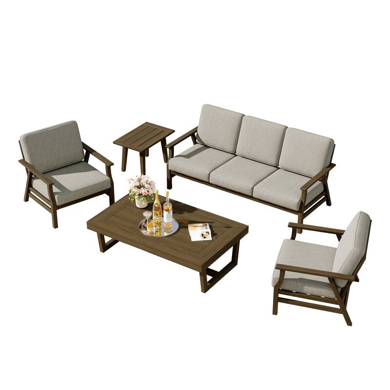 5-Piece Teak Outdoor Conversation Set with Tables.