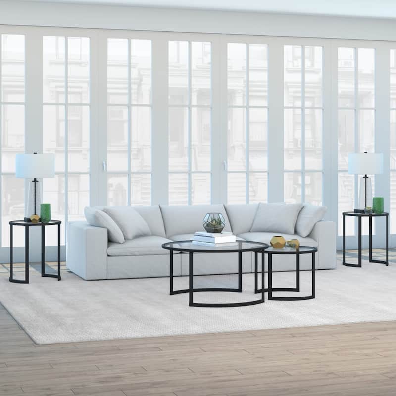 Clear Glass Round End Table with Sled Steel Base - 20” x 20” x 22” (D x W x H)