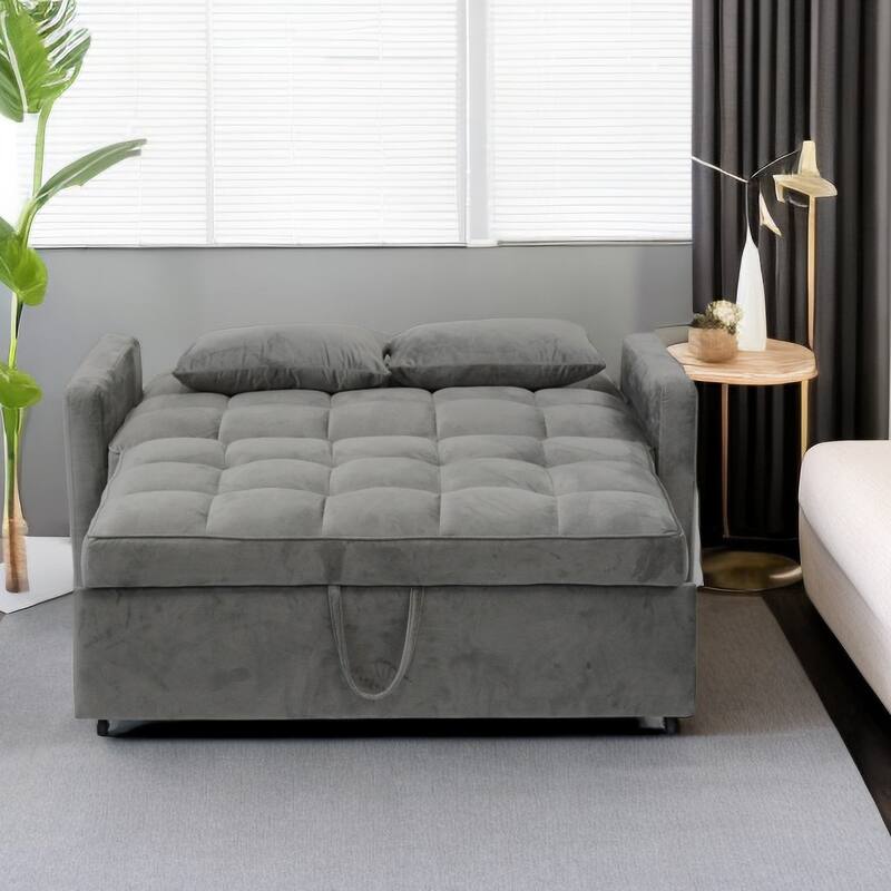 Convertible Velvet Sofa Bed with Reclining Backrest and USB Ports - Space-Saving Design