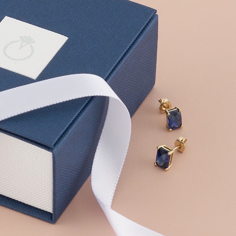 14k Yellow Gold 2.5 ct Created Blue Sapphire Stud Earrings