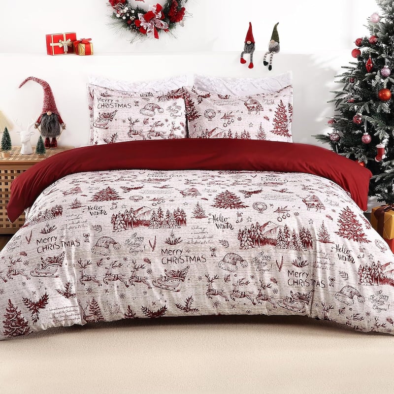 Christmas Soft Breathable Duvet Cover and Pillow Shams Set, Bedding Set - King