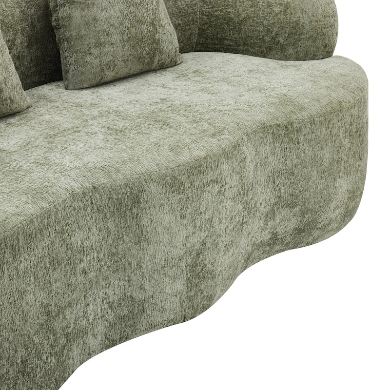 Beige Curved Loveseat Sofa With Round Armrest, Compression Couch With 2 Pillows, Cream Couch For Small Space