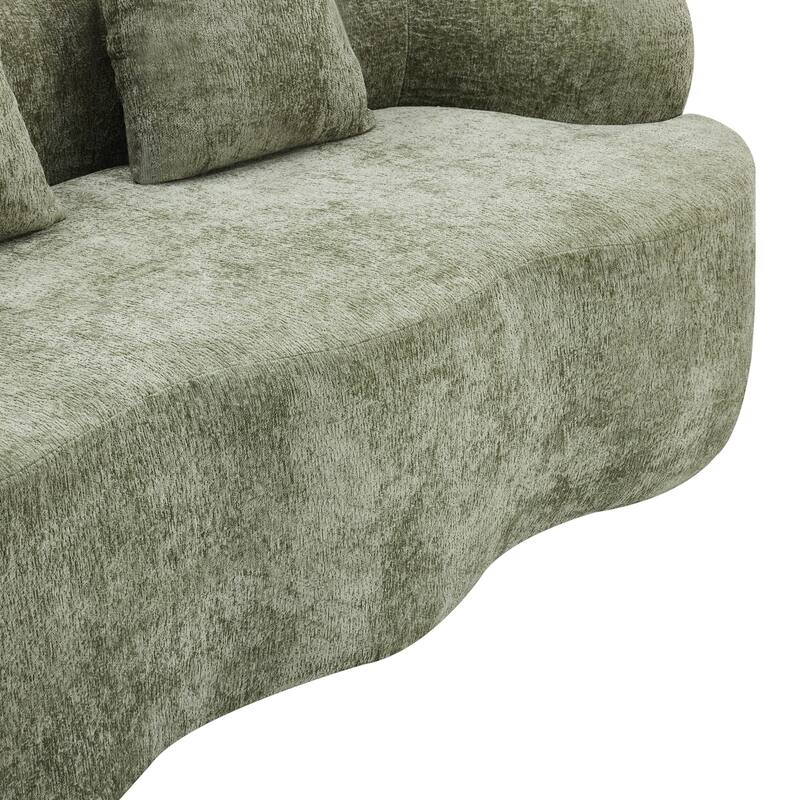 Roomfitters Green Curved Loveseat Sofa with Round Armrest, Compression Couch with 2 Pillows for Living Room & Bedroom