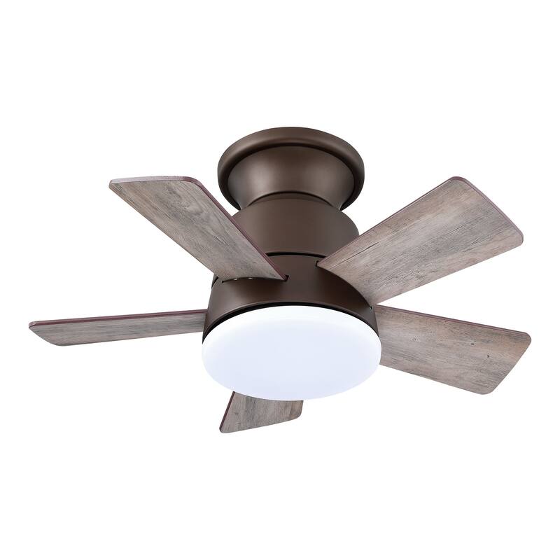 24" Oil-rubbed Bronze Wood Dimmable Flush Low Profile Ceiling Fan Light with Remote