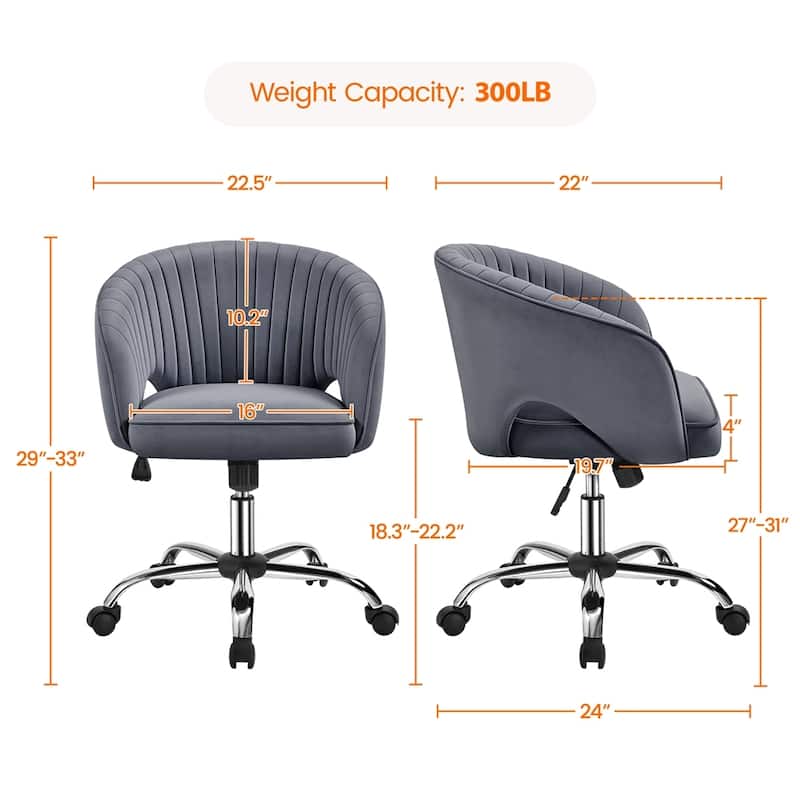 Yaheetech Velvet Office Chair with Tufted Barrel Back, Rolling Wheels, Adjustable Seat Height - N/A