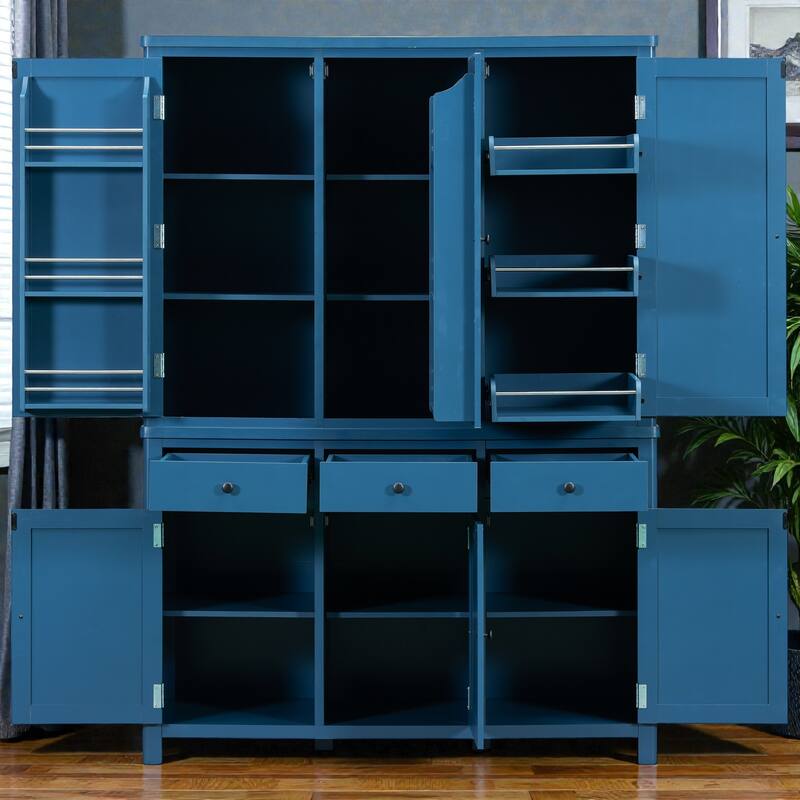 74.8 Inch Farmhouse Kitchen Pantry Cabinet, 53x20 Large Freestanding Storage with Drawers, Door Shelves and Pull-Out Trays
