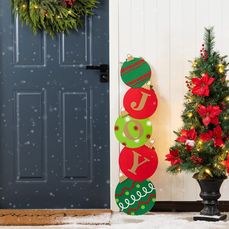 Glitzhome 41.75"H Fall and Christmas Double Sided Wooden Pumpkin and Ornament Porch Sign