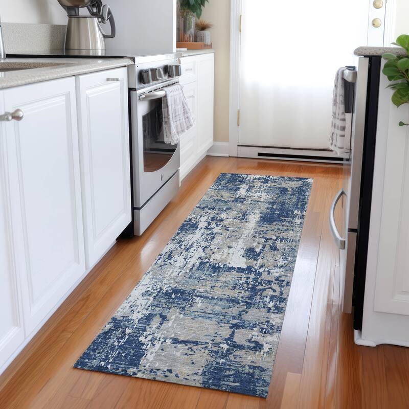 Machine Washable Indoor/ Outdoor Abstract Chantille Rug