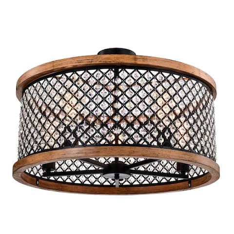 Pomine 24 Inch Modern Crystal Shade Semi Flush Mount 5-Light