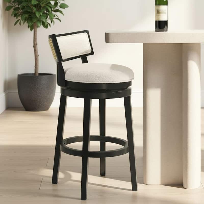 Noely Modern Farmhouse Boucle Bar Stool, Swivel Counter Height Chair with Solid Wood Frame